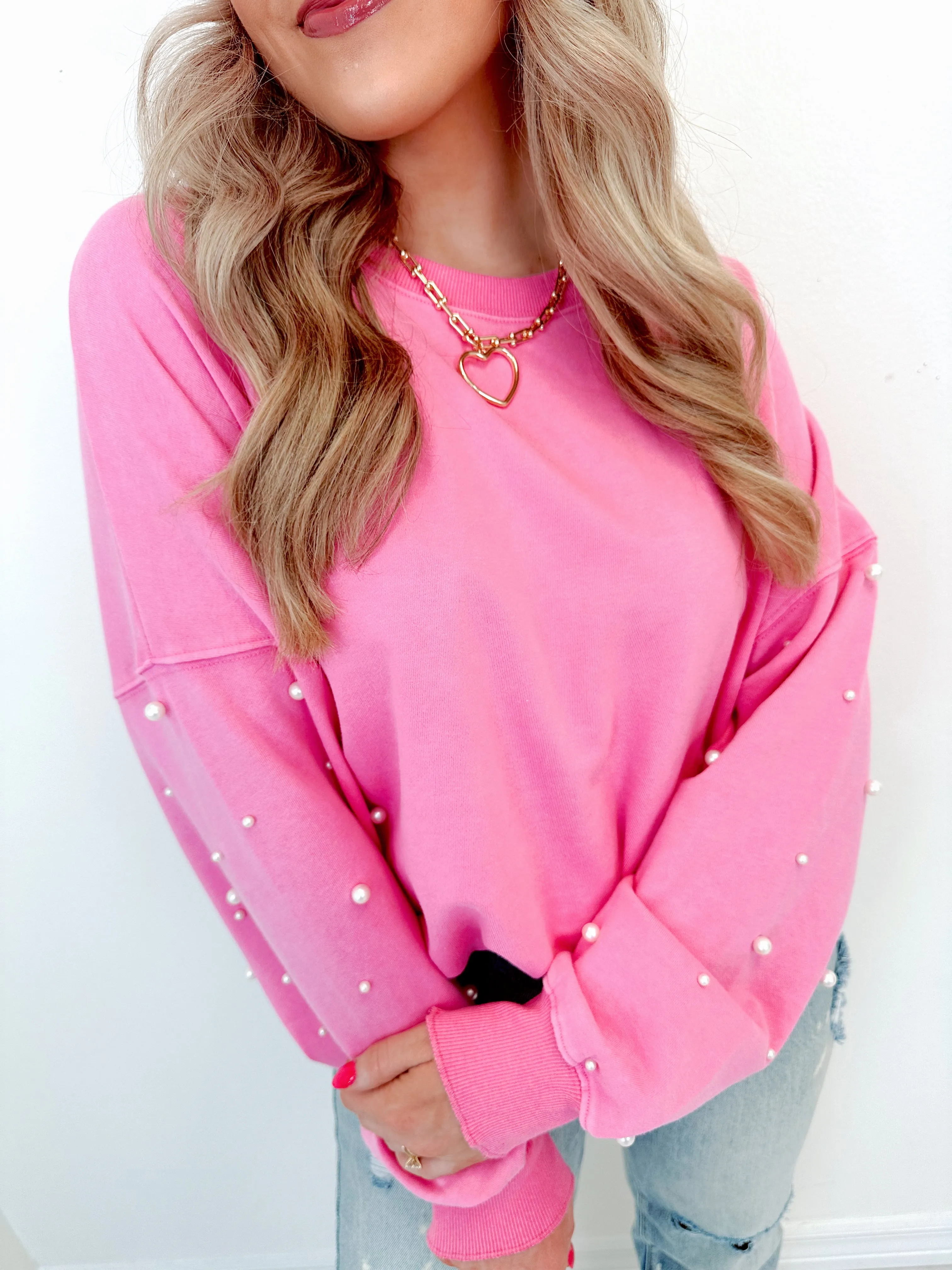 Emi Elevated Pearl Embellished Sweatshirt