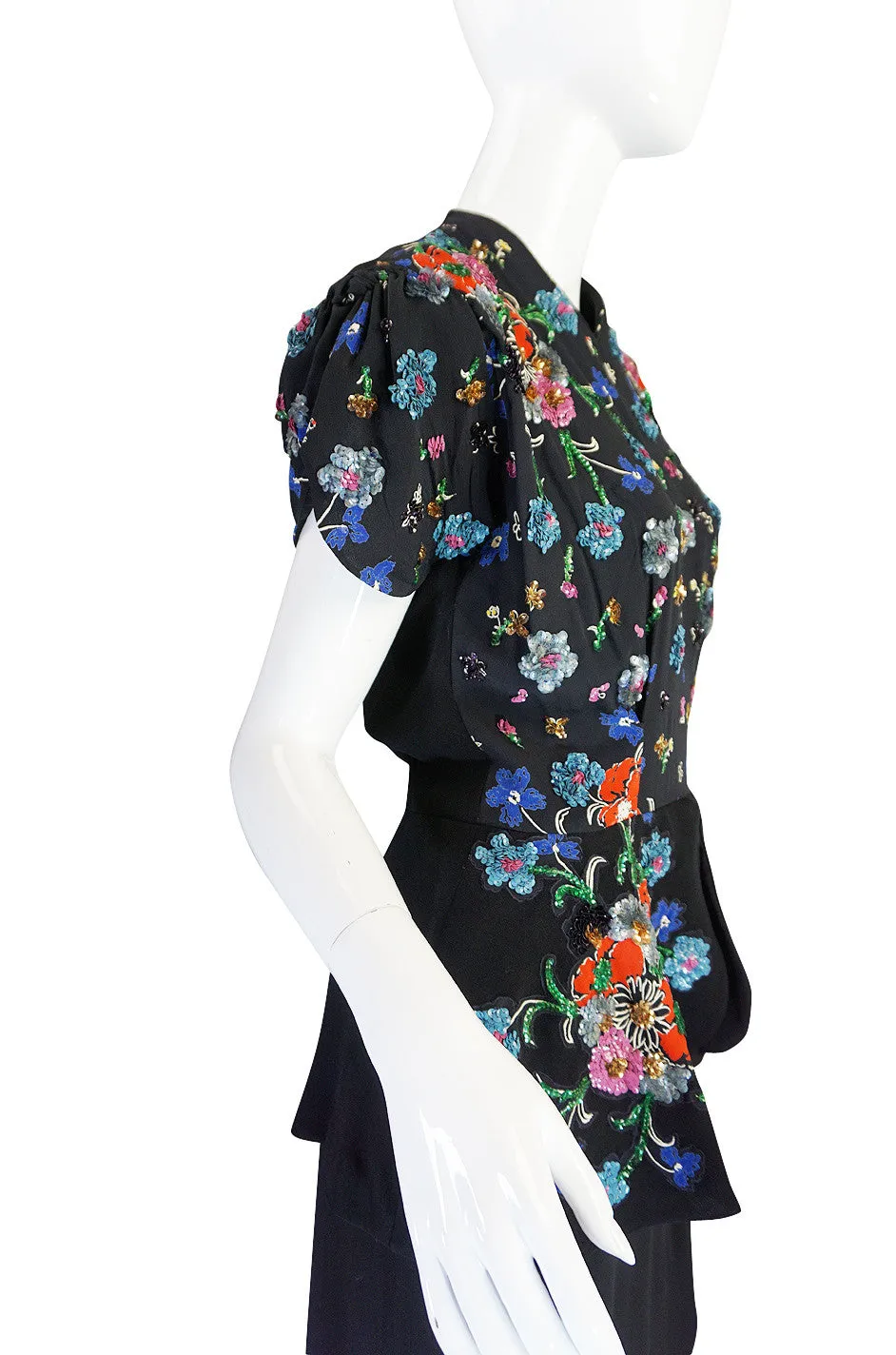 Exceptional 1930s Samuel Kass Sequin Silk Swing Dress