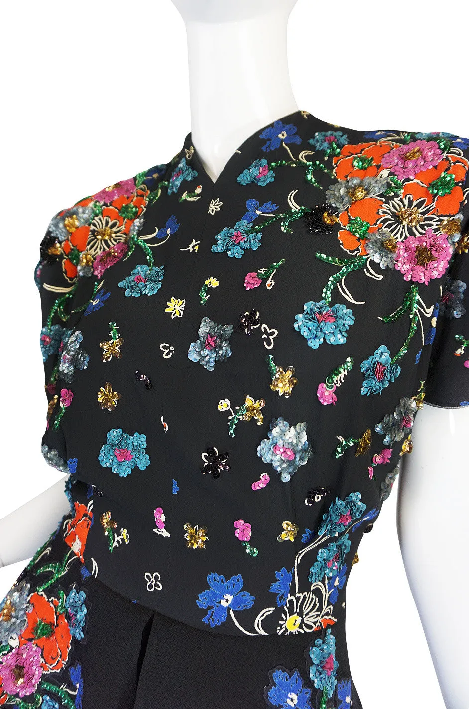 Exceptional 1930s Samuel Kass Sequin Silk Swing Dress