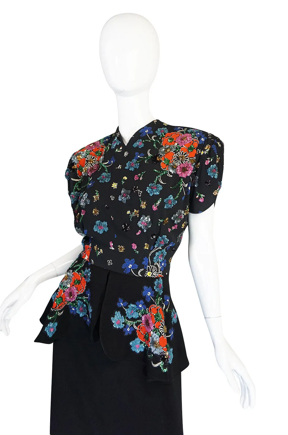 Exceptional 1930s Samuel Kass Sequin Silk Swing Dress