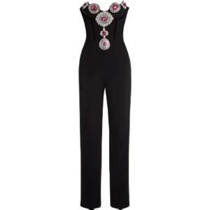 Fashion Celebrate Sparkly Crystals Women Sexy Strapless Bodycon Bandage Jumpsuit Runway Nightclub Party Wear Wholesale