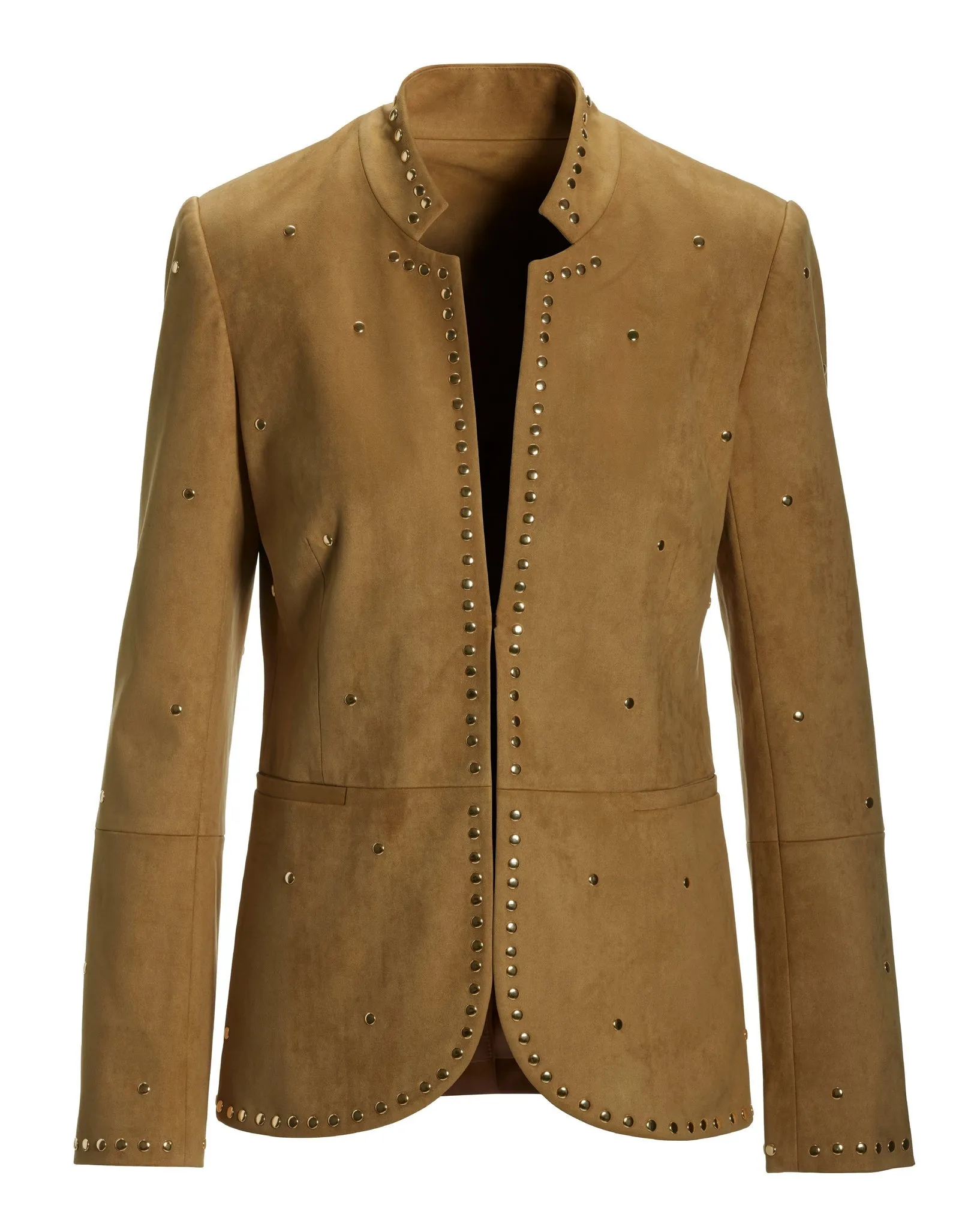 Faux Suede Studded Utility Jacket Cognac