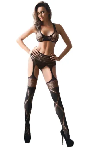 Fishnet Two Piece Bodystocking Black
