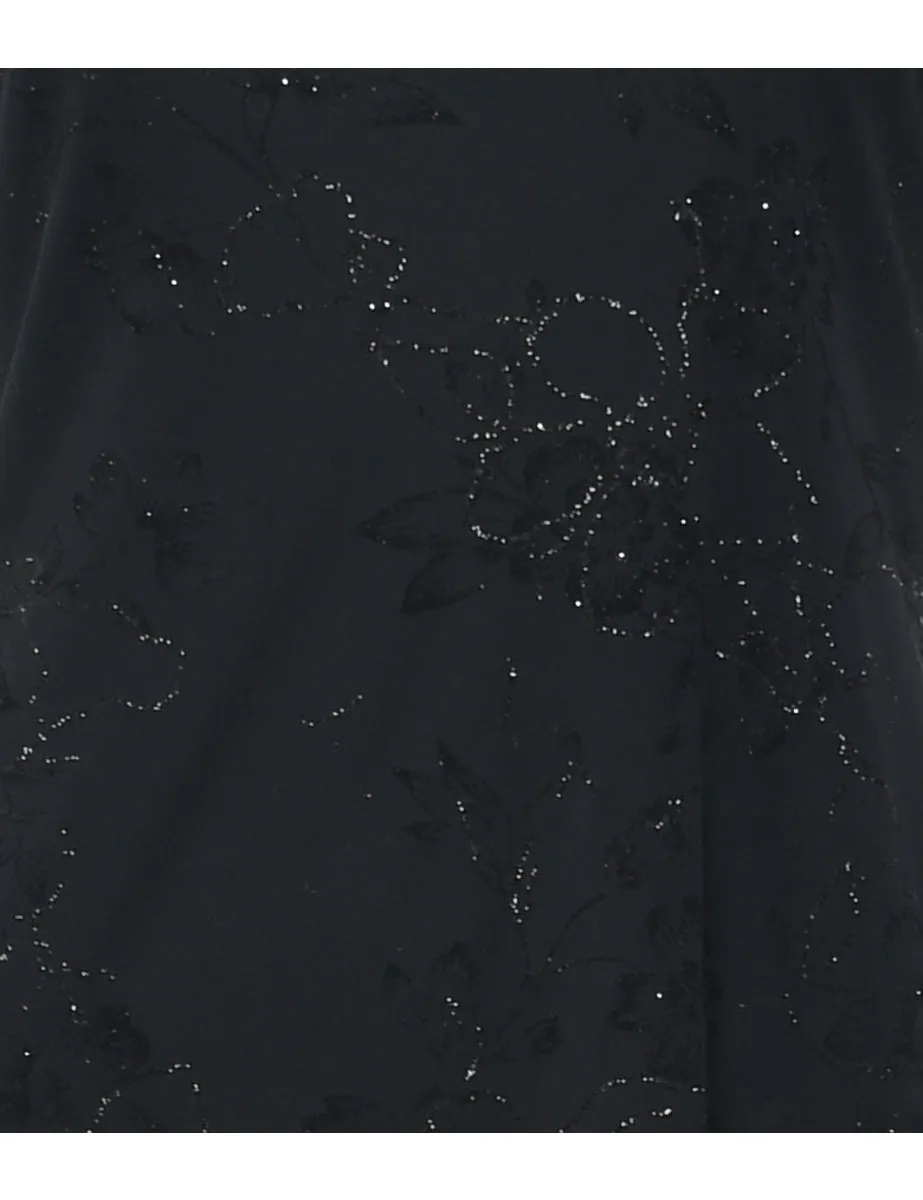 Floral Pattern Black Sparkly Halterneck Jumpsuit - S