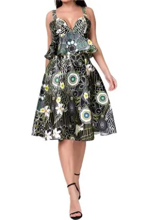 FLORAL PRINT PEPLUM MIDI DRESS