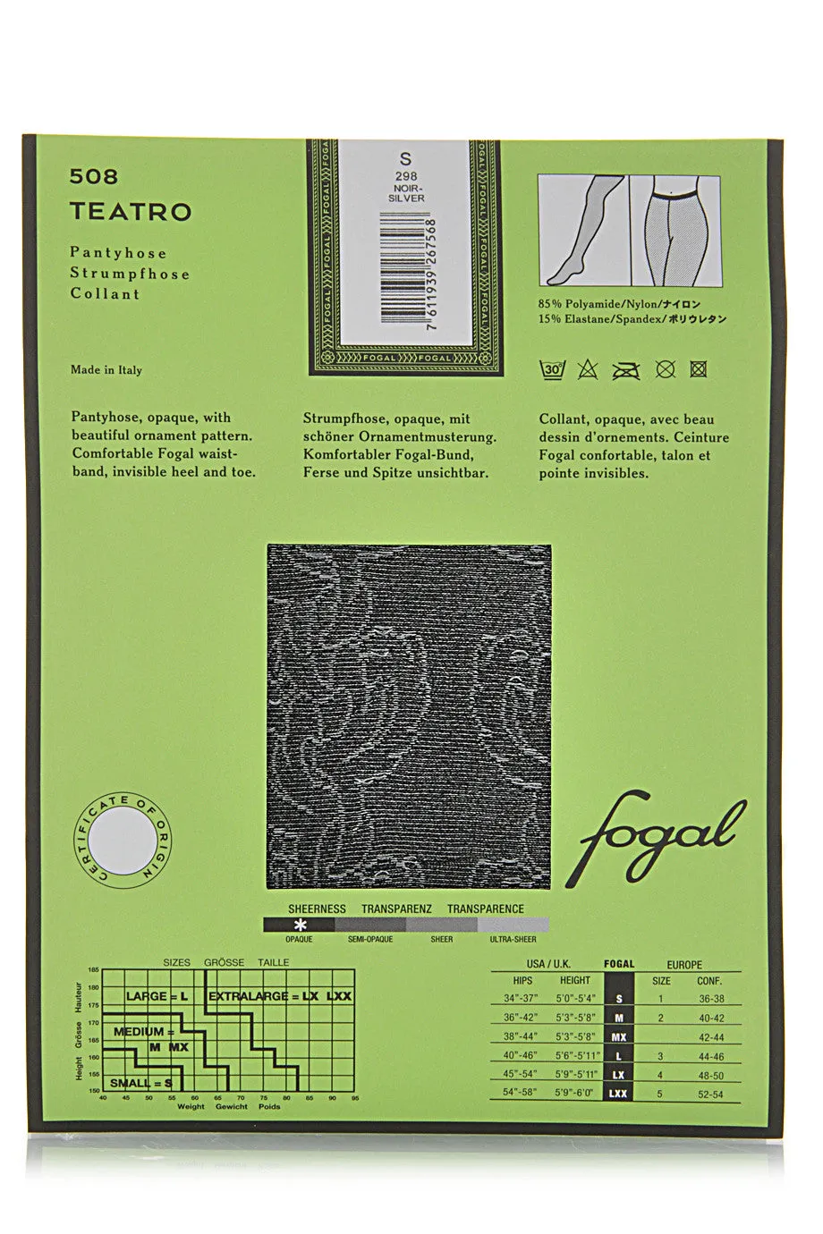 FOGAL 508 TEATRO Floral Tights 298 Noir-Silver