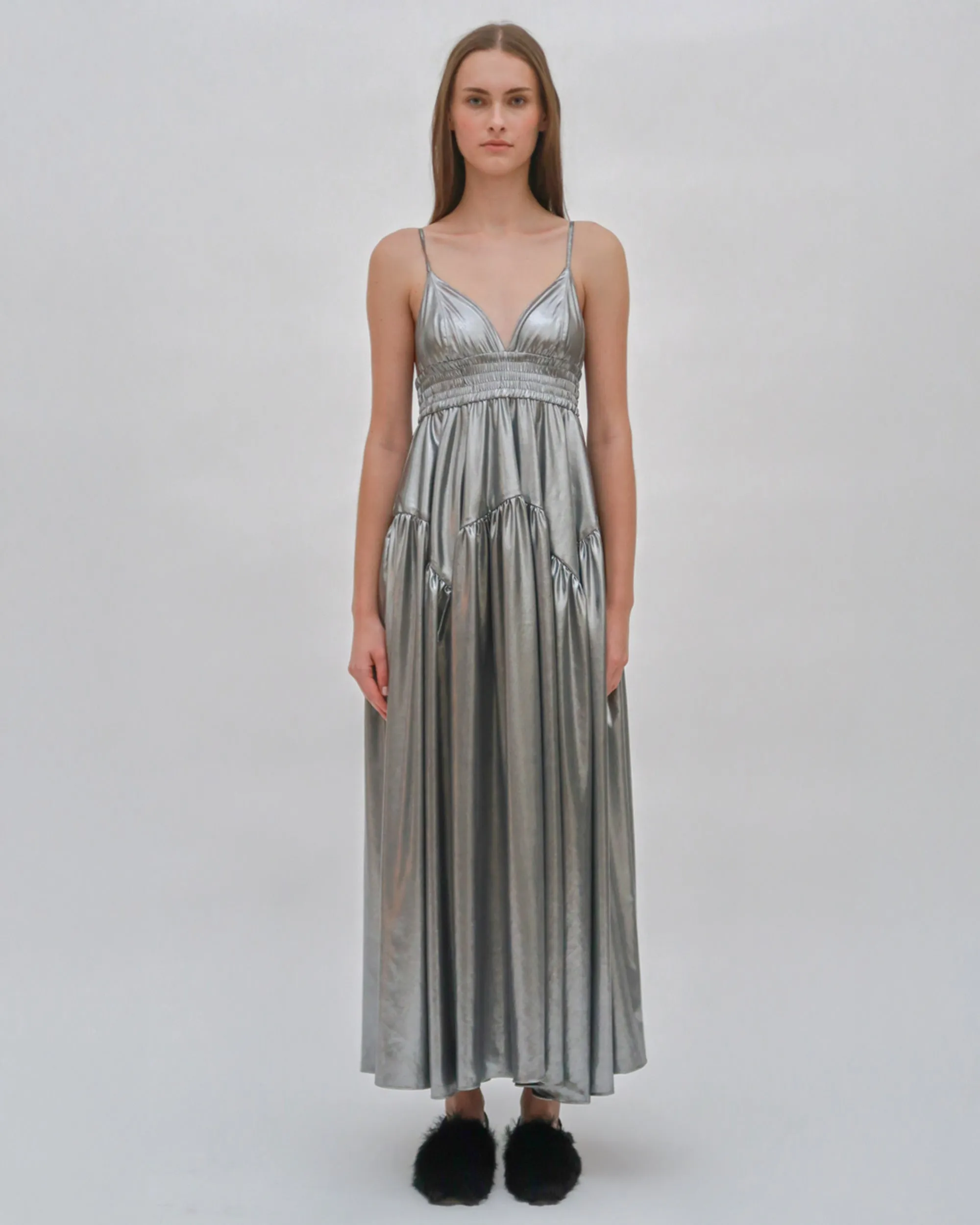 GATHERED PEPLUM CAMISOLE DRESS