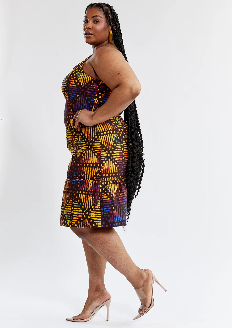 Gazania Women's African Print Stretch Dress (Sunset Adire) - Clearance