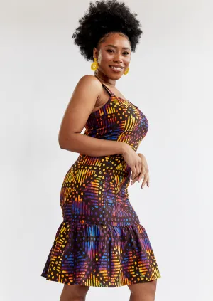 Gazania Women's African Print Stretch Dress (Sunset Adire) - Clearance