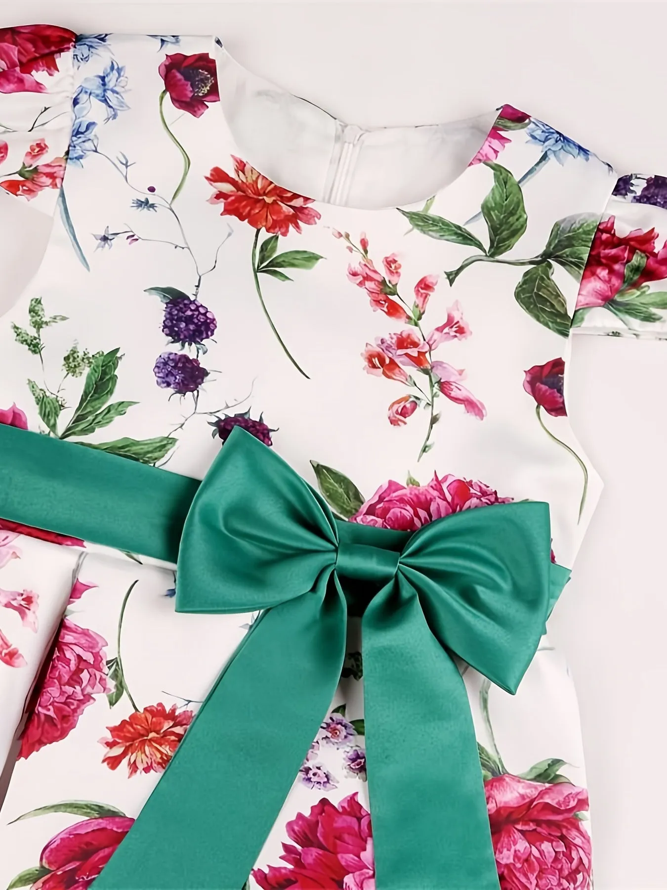 Girls Princess Short Sleeve Bow Printed Dress