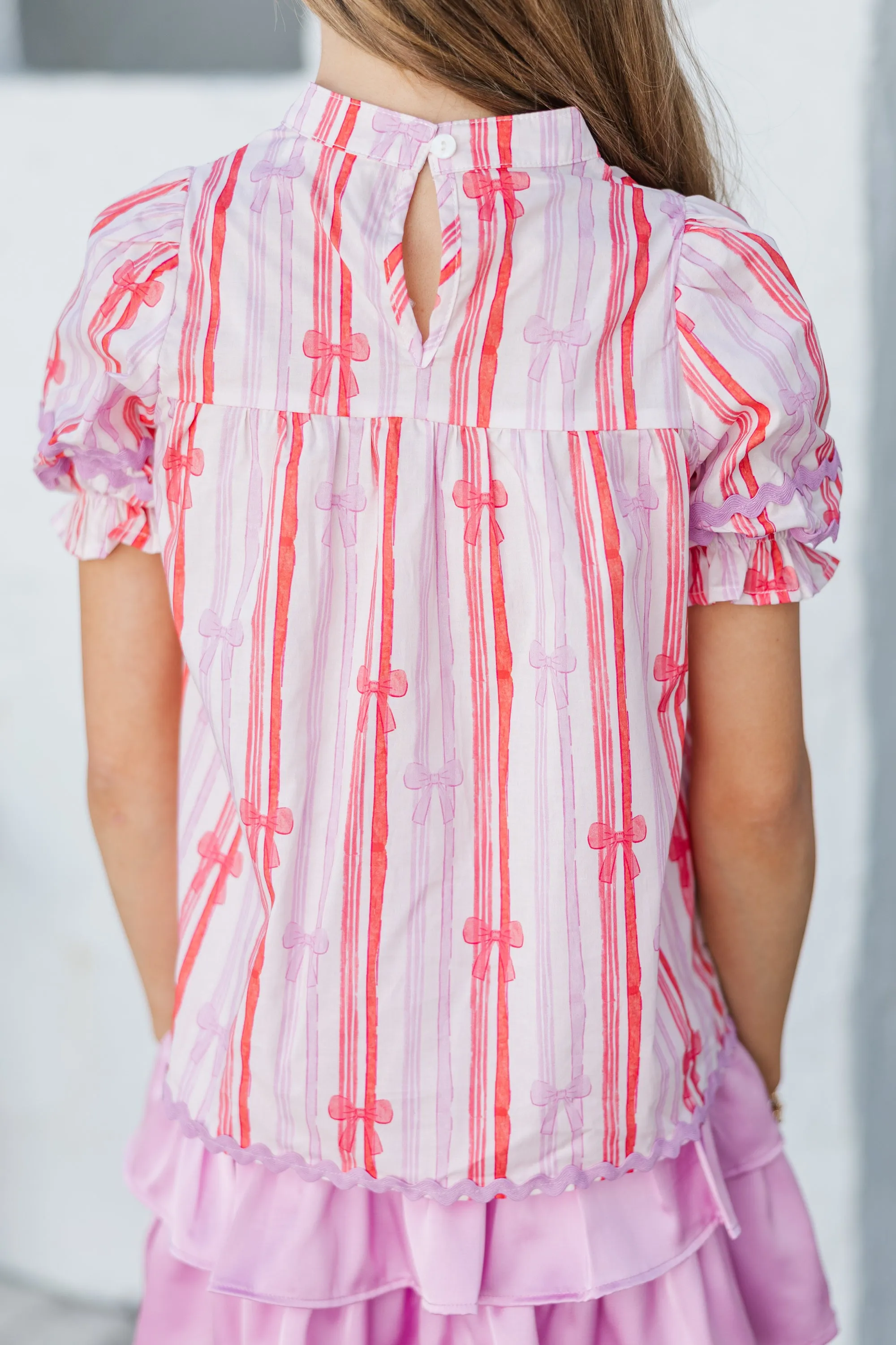 Girls: The Holly Pink Bow Print Blouse