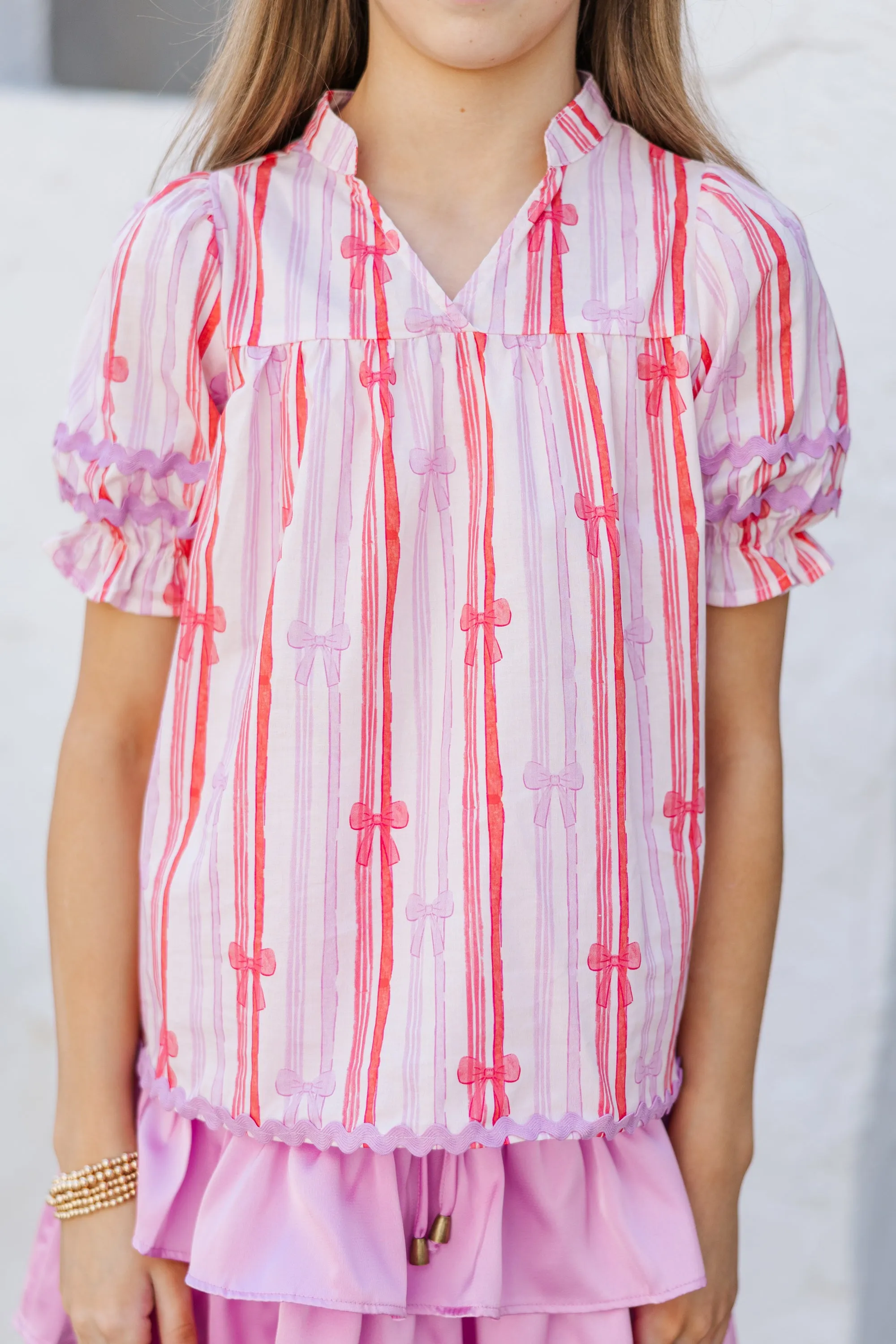 Girls: The Holly Pink Bow Print Blouse