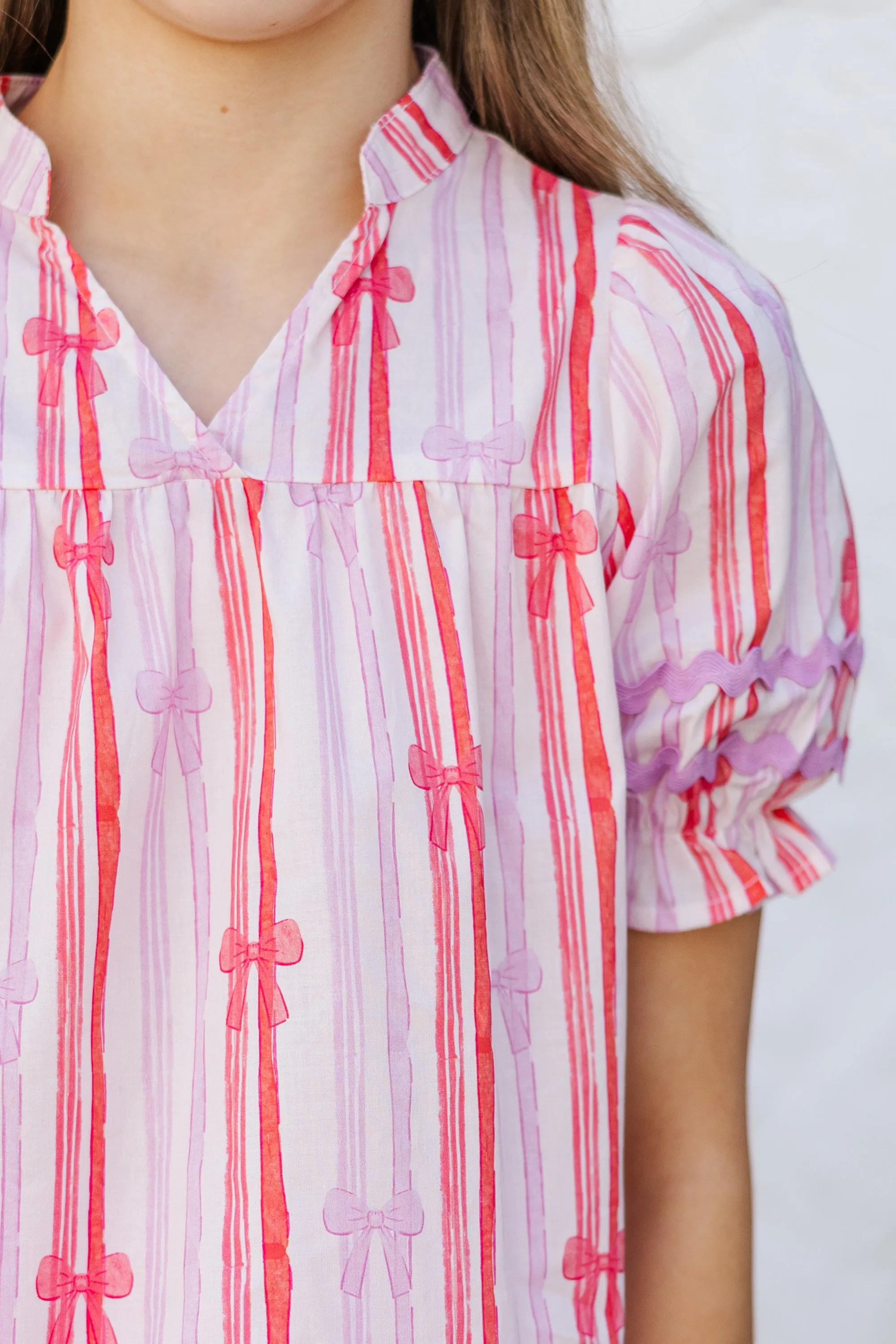 Girls: The Holly Pink Bow Print Blouse