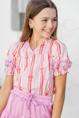 Girls: The Holly Pink Bow Print Blouse
