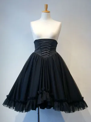 Gothic Lolita SK Tulle Layered Ruffle Pleated Black Lolita Skirt
