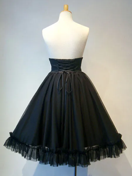 Gothic Lolita SK Tulle Layered Ruffle Pleated Black Lolita Skirt