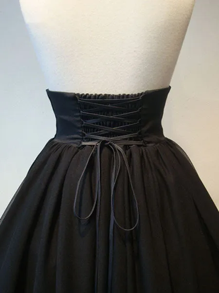 Gothic Lolita SK Tulle Layered Ruffle Pleated Black Lolita Skirt