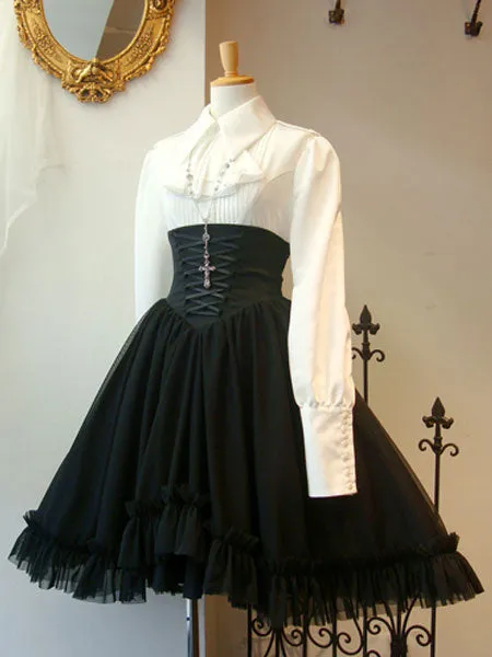 Gothic Lolita SK Tulle Layered Ruffle Pleated Black Lolita Skirt