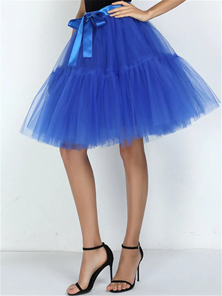 Graceful Simple Style One Size Solid Color Tulle Skirts For Women