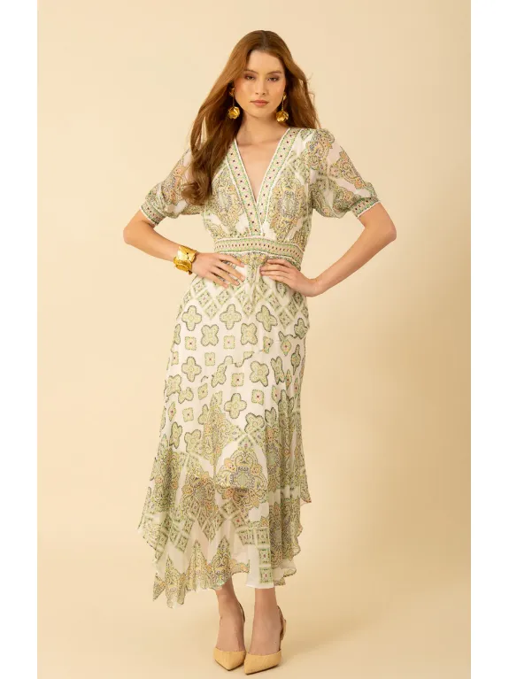 Hale Bob Malaya Chiffon Maxi Dress in Lime
