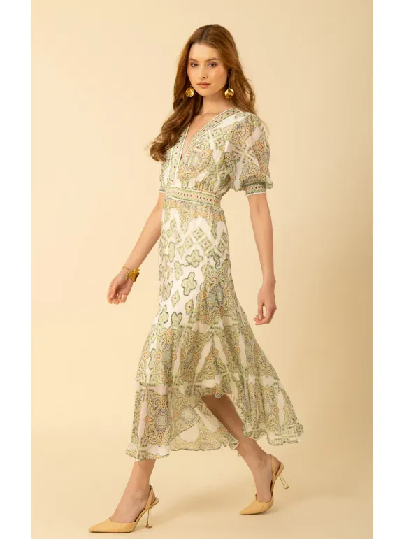 Hale Bob Malaya Chiffon Maxi Dress in Lime