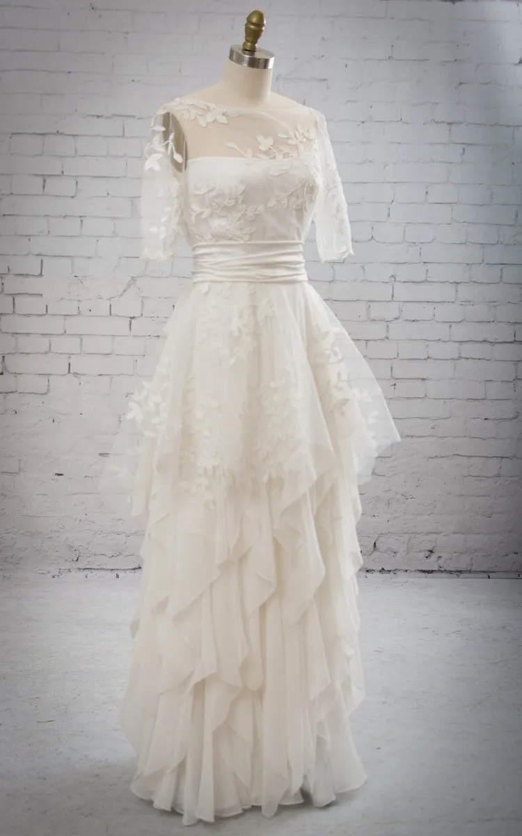 Half-Sleeved Stunning Dress With Removable Embriodery Peplum
