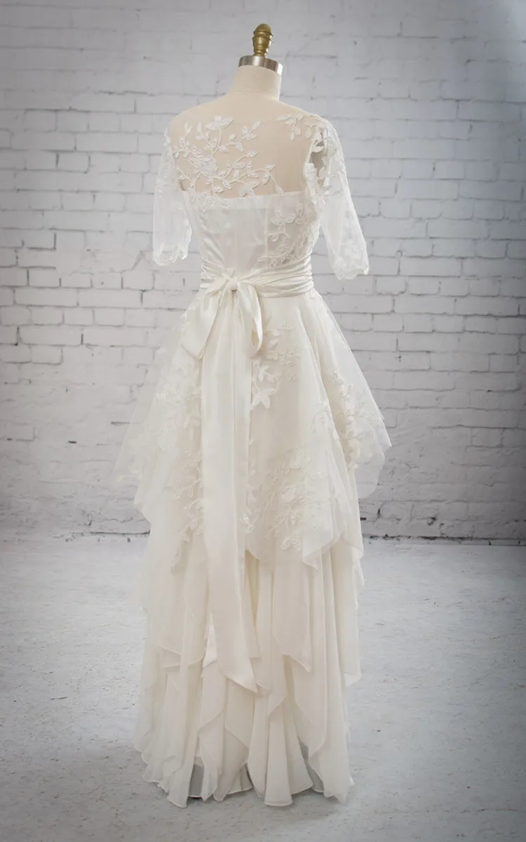 Half-Sleeved Stunning Dress With Removable Embriodery Peplum