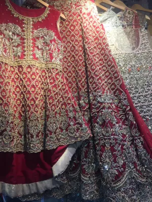 Handwork Deep red Bridal Peplum Lehenga # B1953