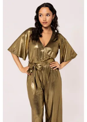 Hell Bunny Gigi Metallic 70's Jumpsuit Gold