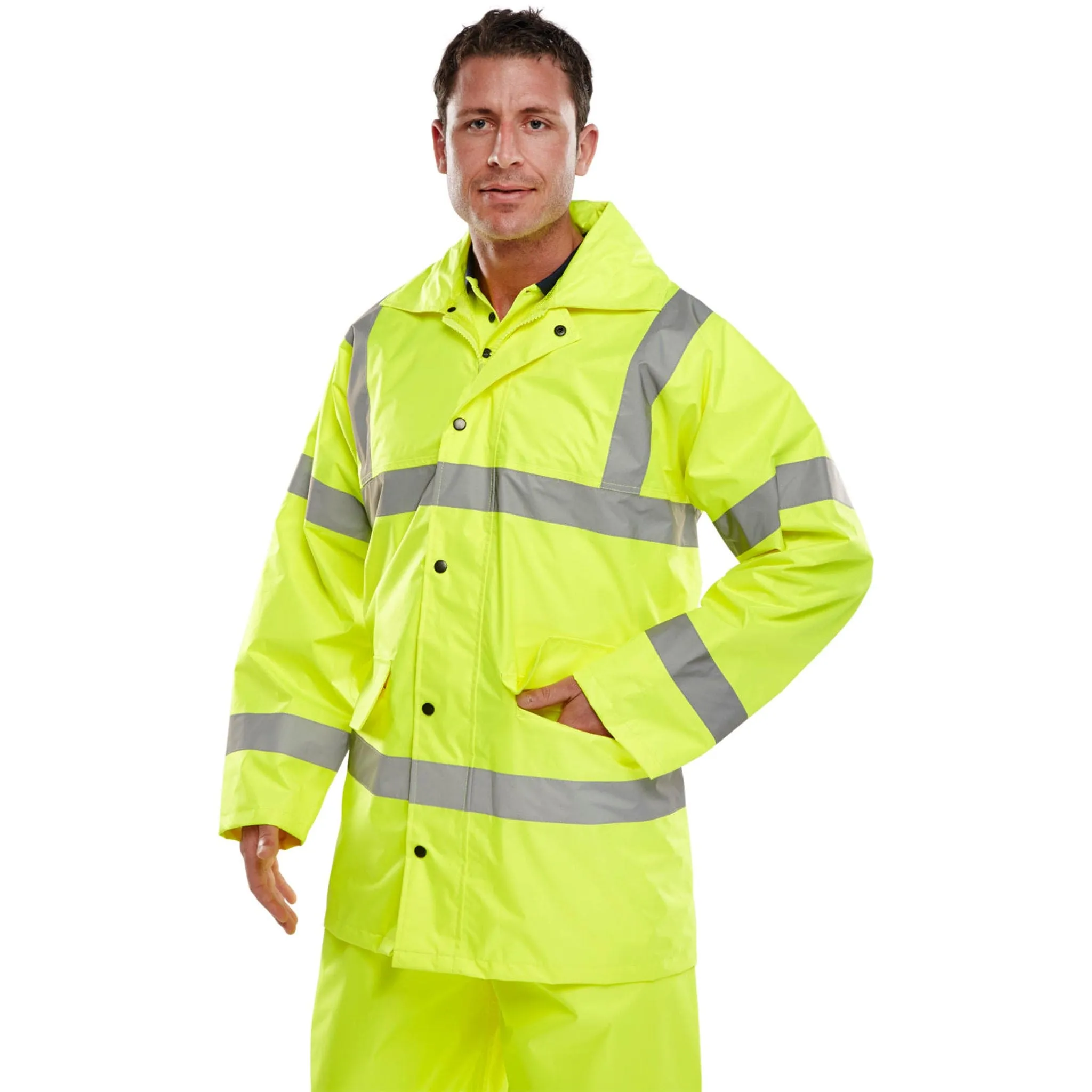 Hi-vis Lightweight Jacket with Concealed Hood - Saturn Yellow