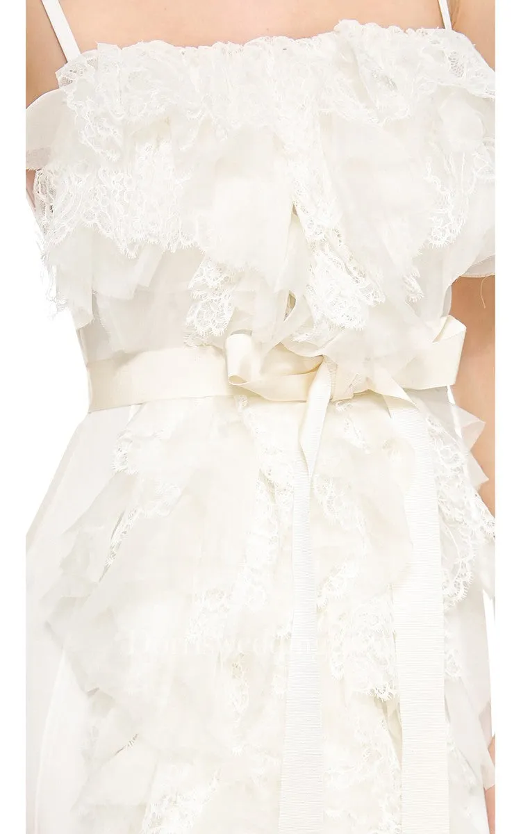 High-low Spaghetti A-line Organza Dress With Ruffles-702061
