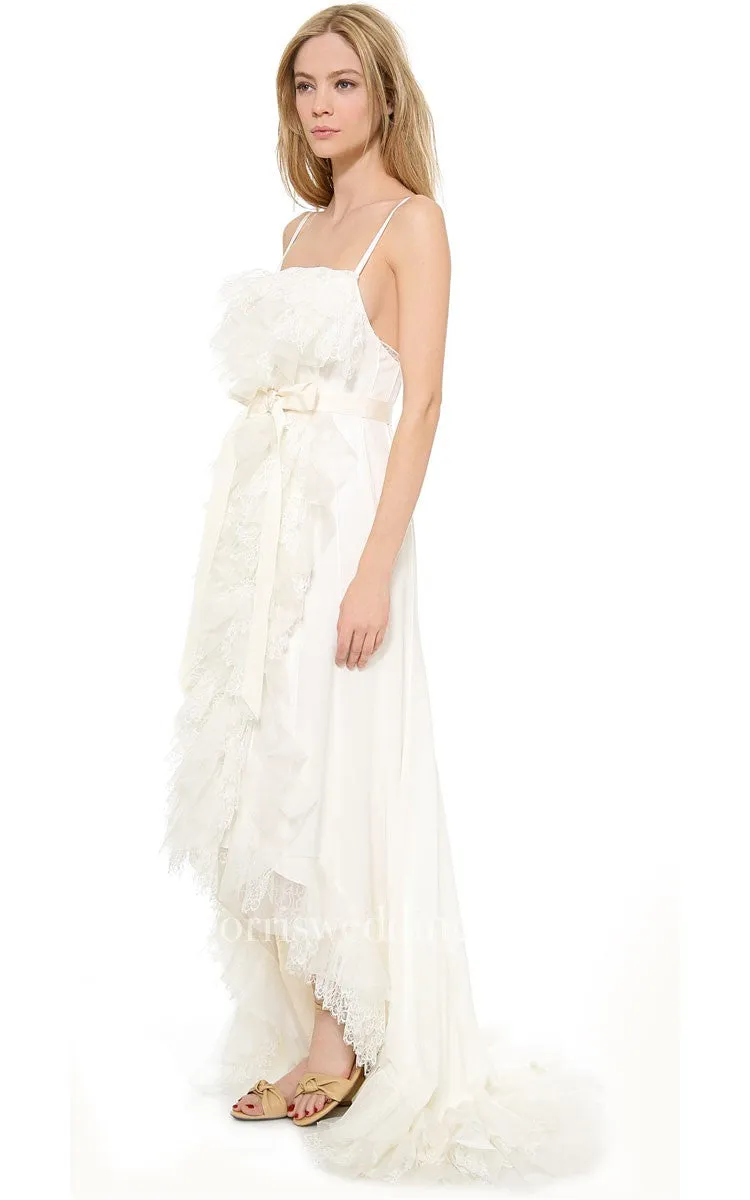 High-low Spaghetti A-line Organza Dress With Ruffles-702061