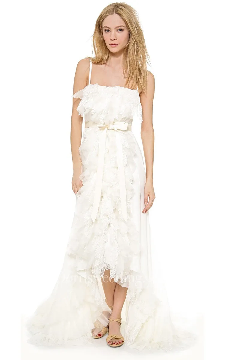 High-low Spaghetti A-line Organza Dress With Ruffles-702061