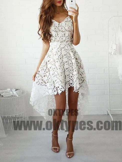 Homecoming Dress, Asymmetrical Lace Short Prom Dress Party Dress, TYP0689