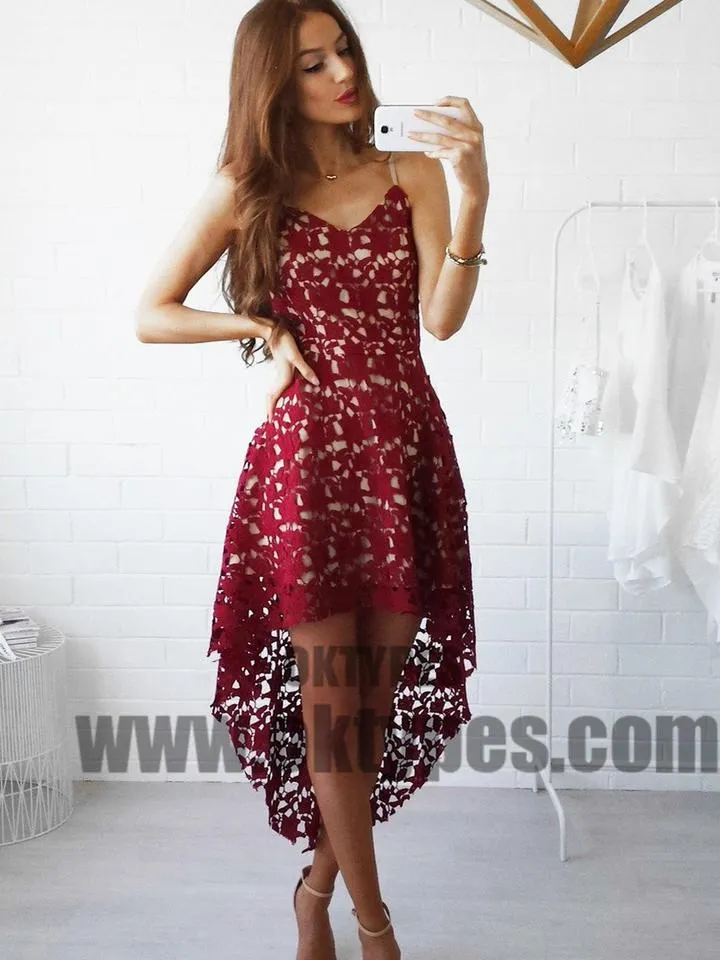 Homecoming Dress, Asymmetrical Lace Short Prom Dress Party Dress, TYP0689