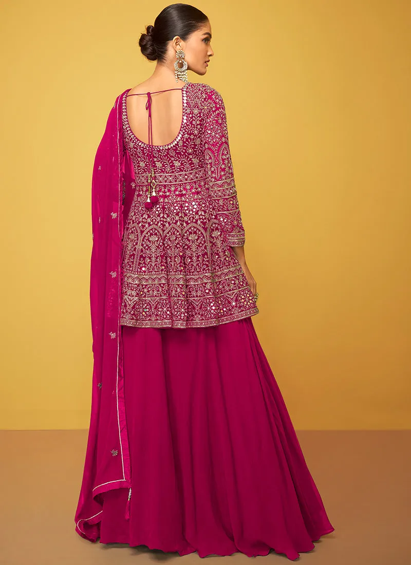 Hot Pink Embroidery Traditional Lehenga Kurti