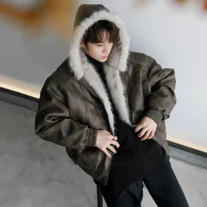 Imitation Mink Hooded Leather Jacket