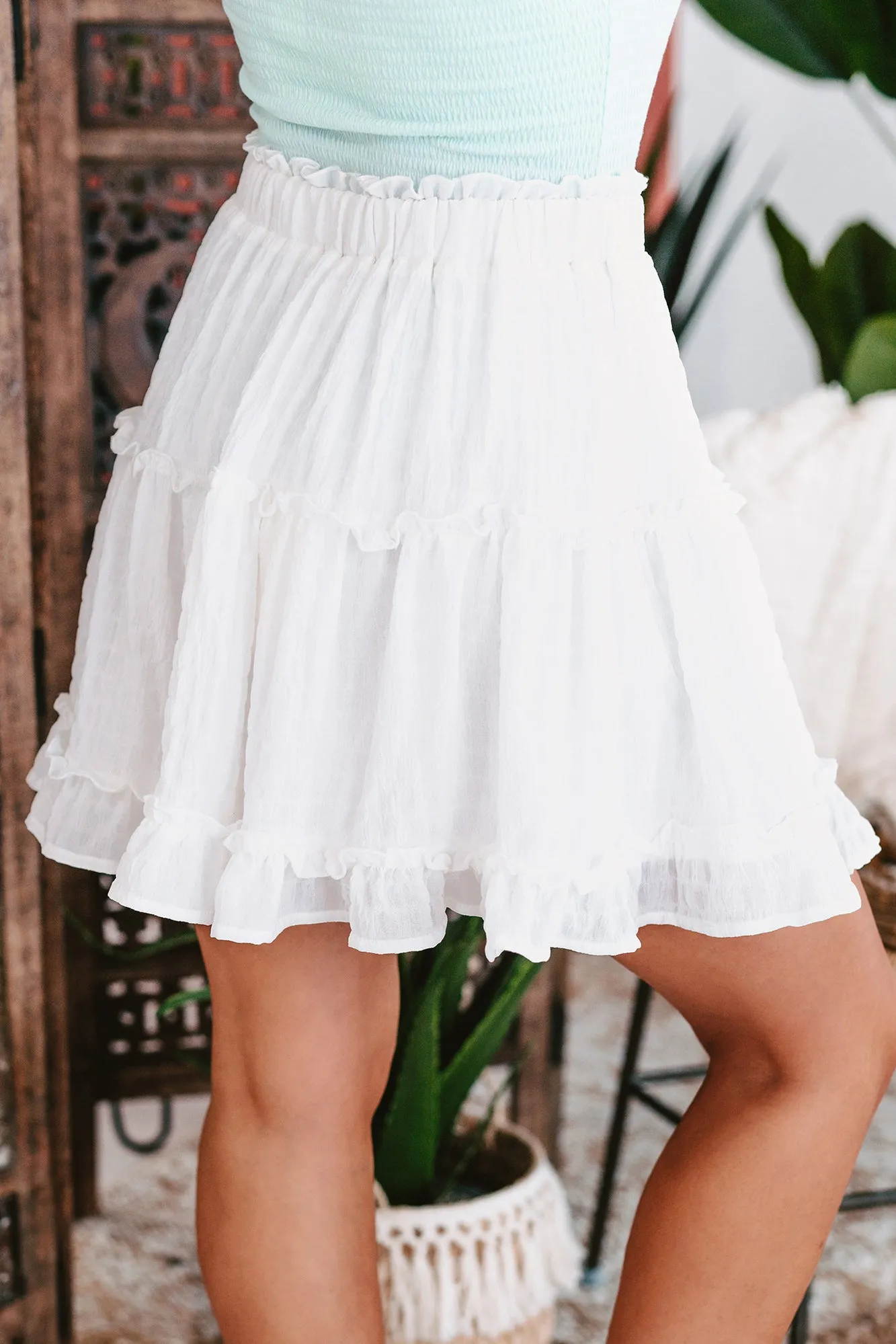 In Cute Mode Ruffled Mini Skirt (Off White)