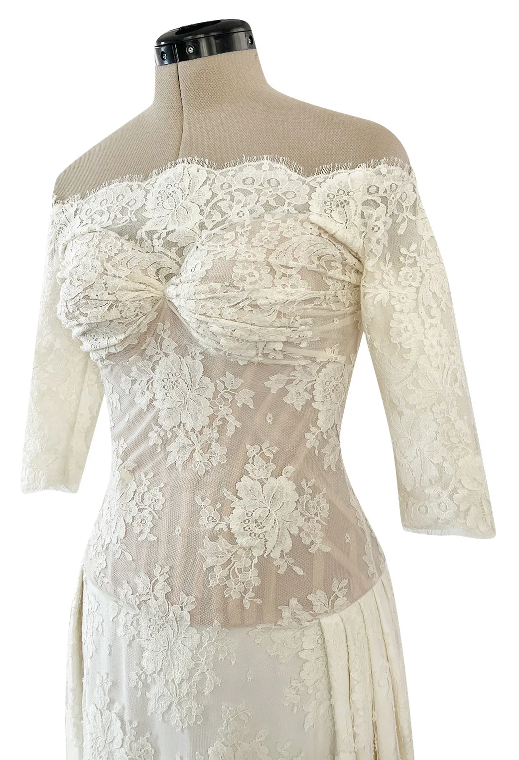 Incredible 2012 Alexander McQueen Ivory Lace Corseted Wedding Dress w High Front and Trained Back