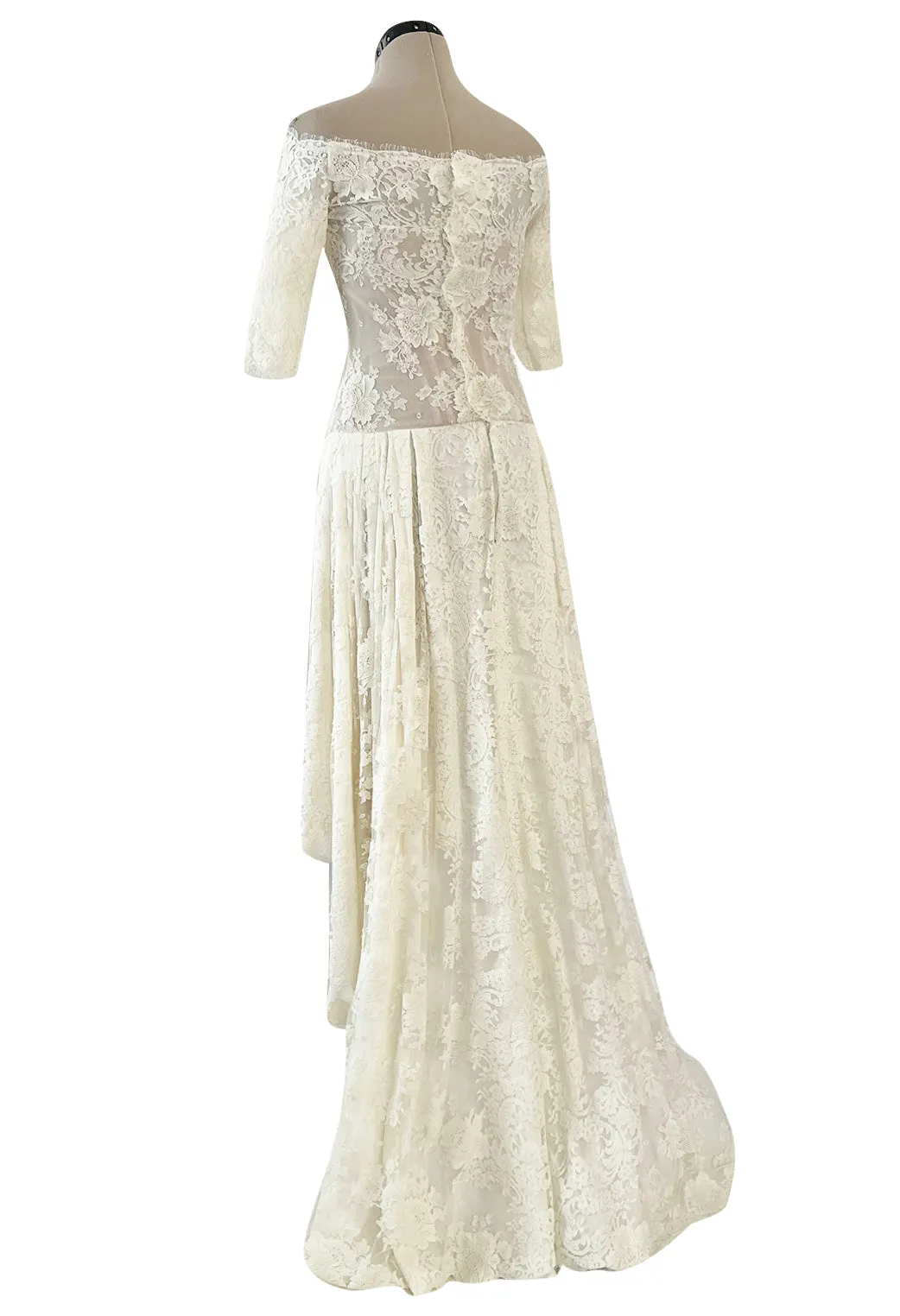 Incredible 2012 Alexander McQueen Ivory Lace Corseted Wedding Dress w High Front and Trained Back