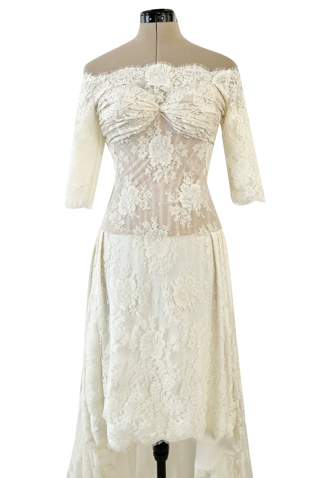 Incredible 2012 Alexander McQueen Ivory Lace Corseted Wedding Dress w High Front and Trained Back