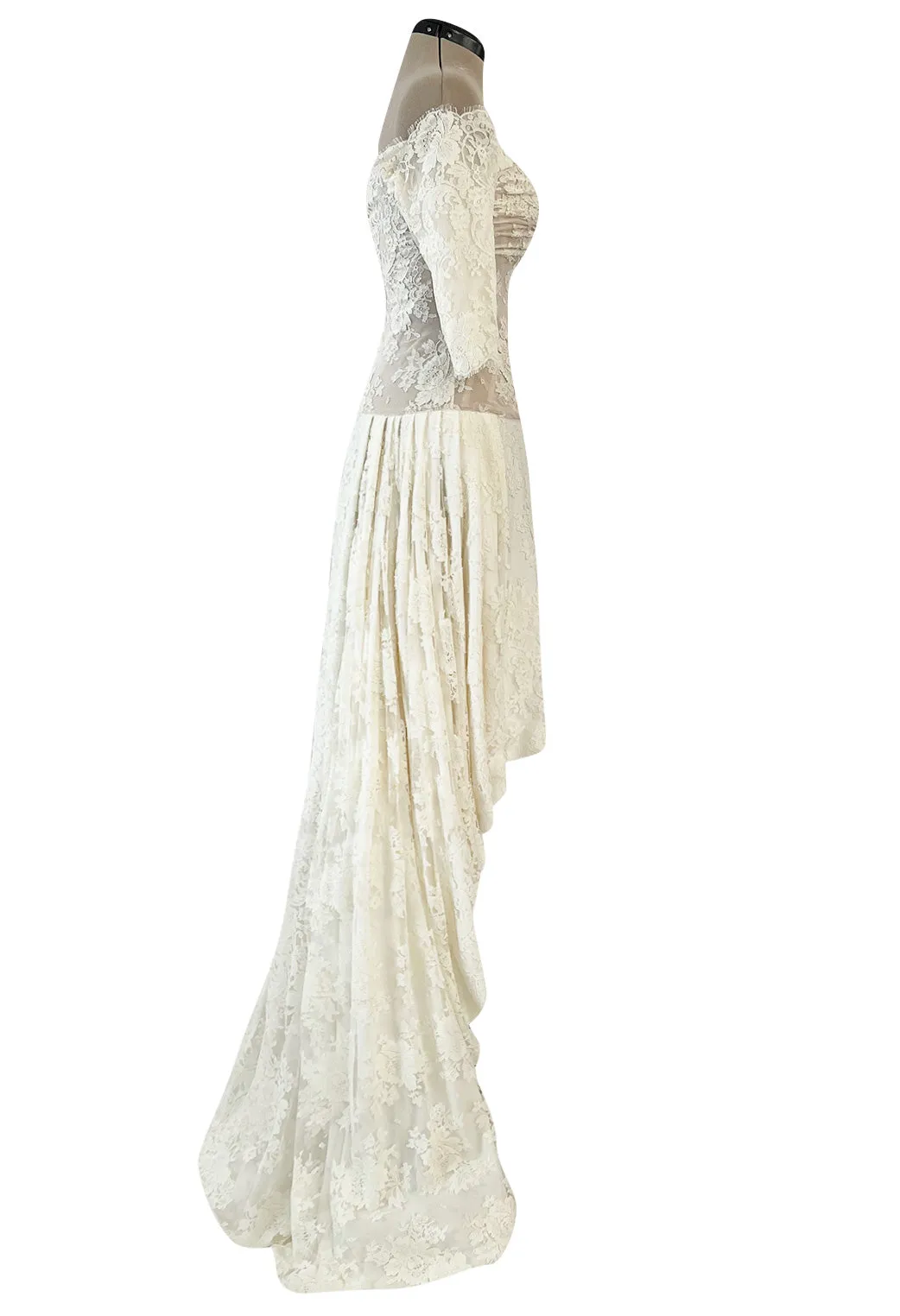 Incredible 2012 Alexander McQueen Ivory Lace Corseted Wedding Dress w High Front and Trained Back