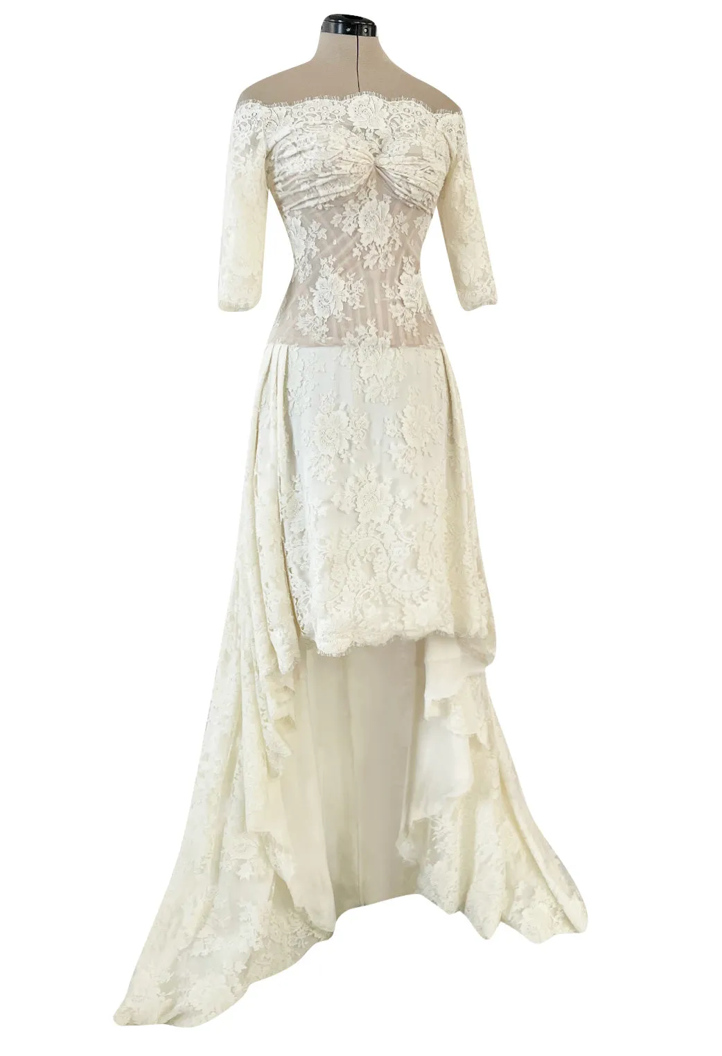 Incredible 2012 Alexander McQueen Ivory Lace Corseted Wedding Dress w High Front and Trained Back