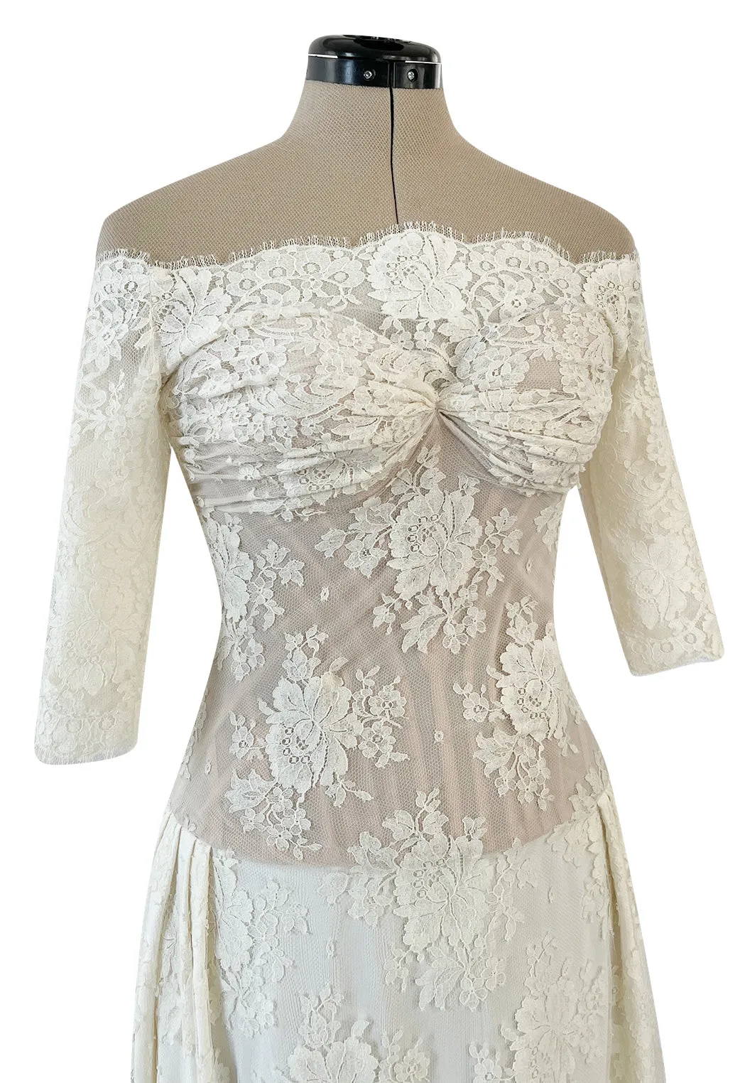 Incredible 2012 Alexander McQueen Ivory Lace Corseted Wedding Dress w High Front and Trained Back