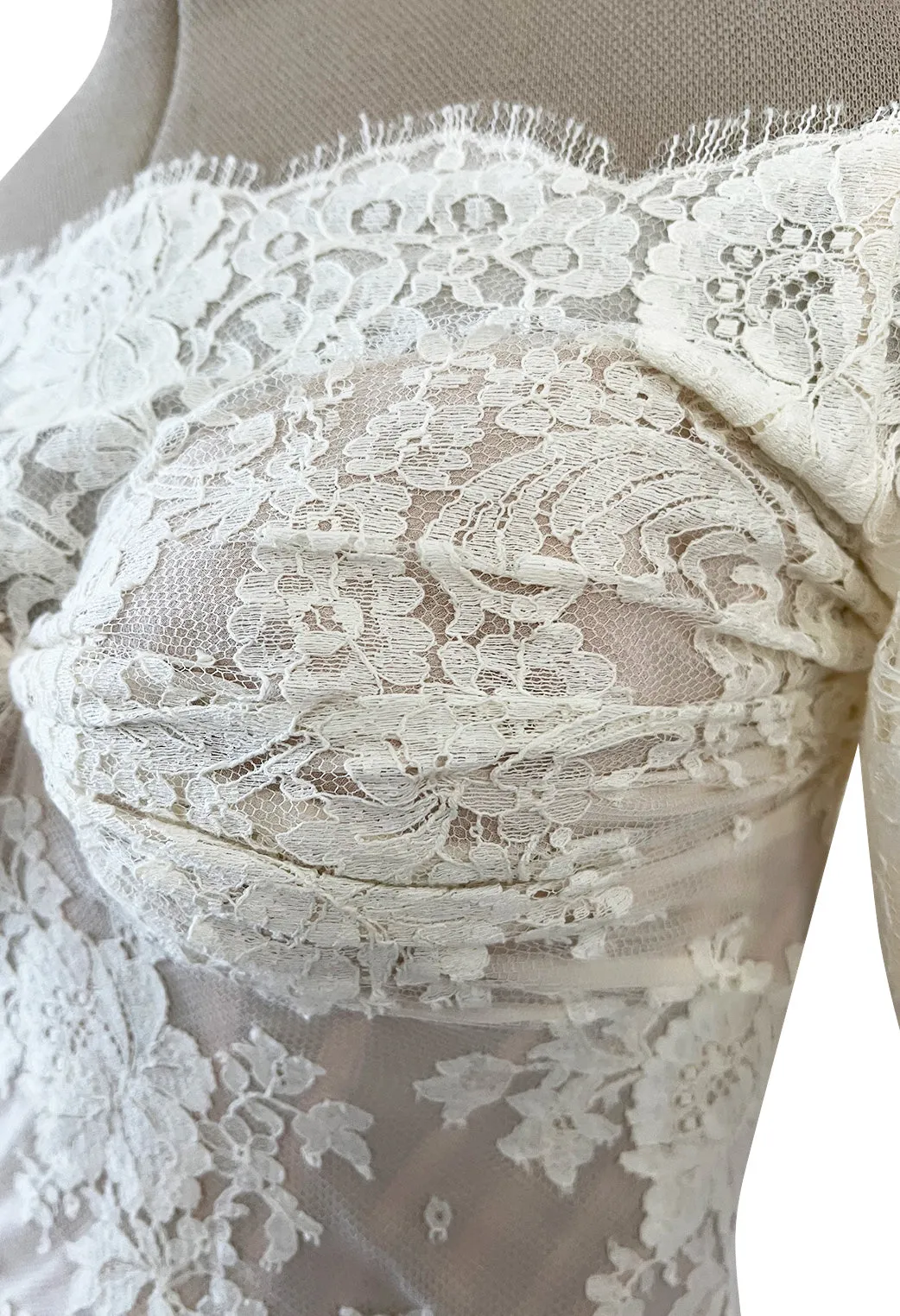 Incredible 2012 Alexander McQueen Ivory Lace Corseted Wedding Dress w High Front and Trained Back
