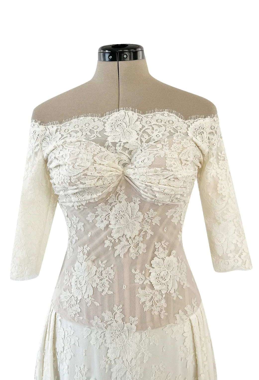 Incredible 2012 Alexander McQueen Ivory Lace Corseted Wedding Dress w High Front and Trained Back