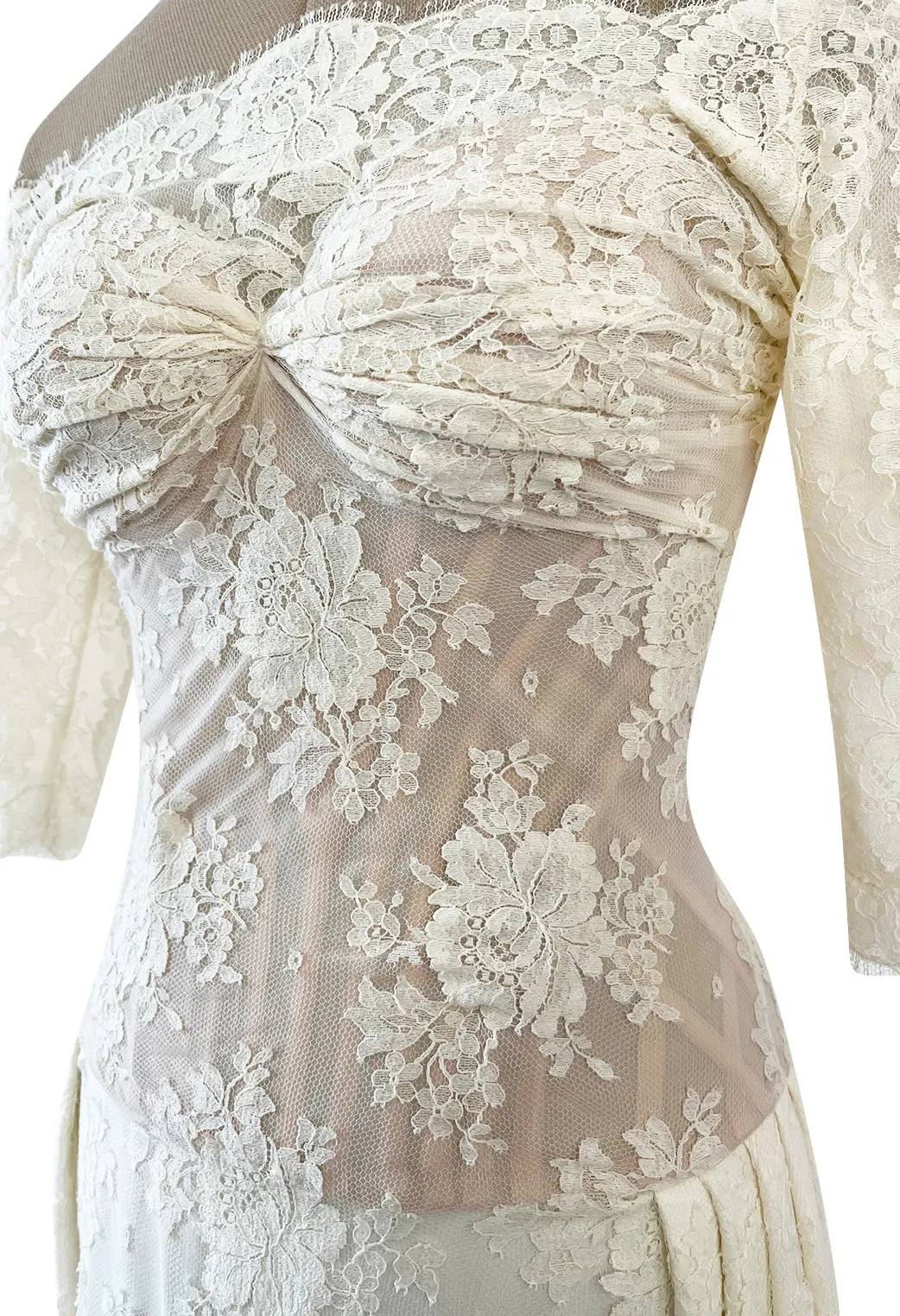 Incredible 2012 Alexander McQueen Ivory Lace Corseted Wedding Dress w High Front and Trained Back