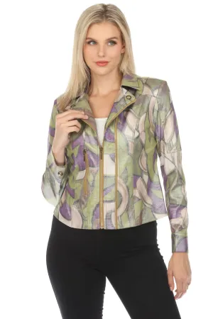 Insight New York Metallic Vegan Leather Moto Jacket BCJ10115HMPR