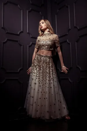 JEENA Sequin Floral Bridal Lehenga Set