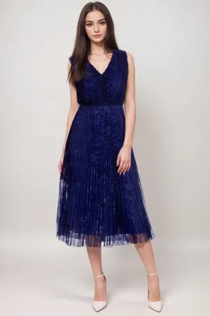 Johnny Was Jade Blue Clario Pleated Midi Dress L33724